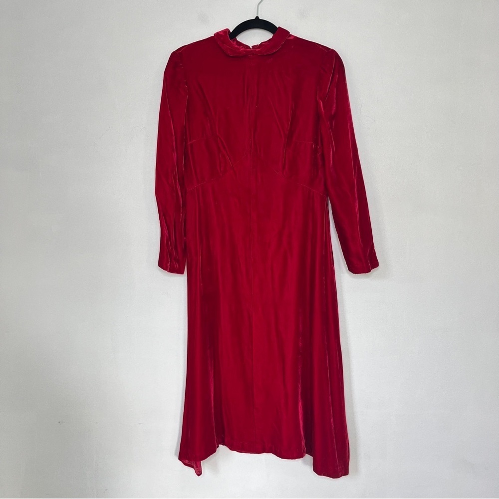 Vintage Handmade Velvet Long Sleeve Midi Dress Size 6 Fitted Holiday 40s Style